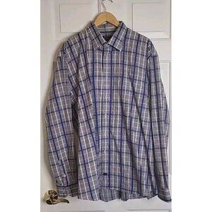 John Randall Collection Mens 2XL XXLButton Down Long Sleeve Blue White Black EUC